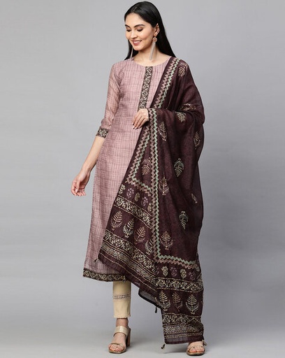 Printed Chanderi Straight Kurta Set with Dupatta